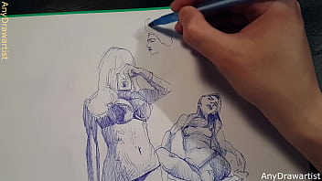 How To Draw With A Ballpoint Pen, Speedpaint, Quick Sketch Erotic Art free video